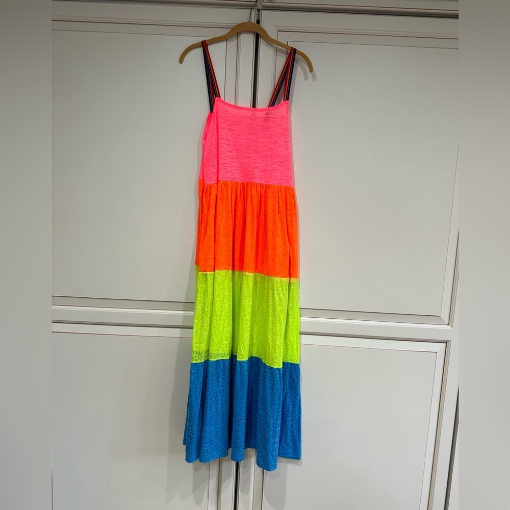 Pitusa Neon Colorblock Tiered Maxi Dress - Pink, Orange, Lime, Blue - Picture 8 of 8
